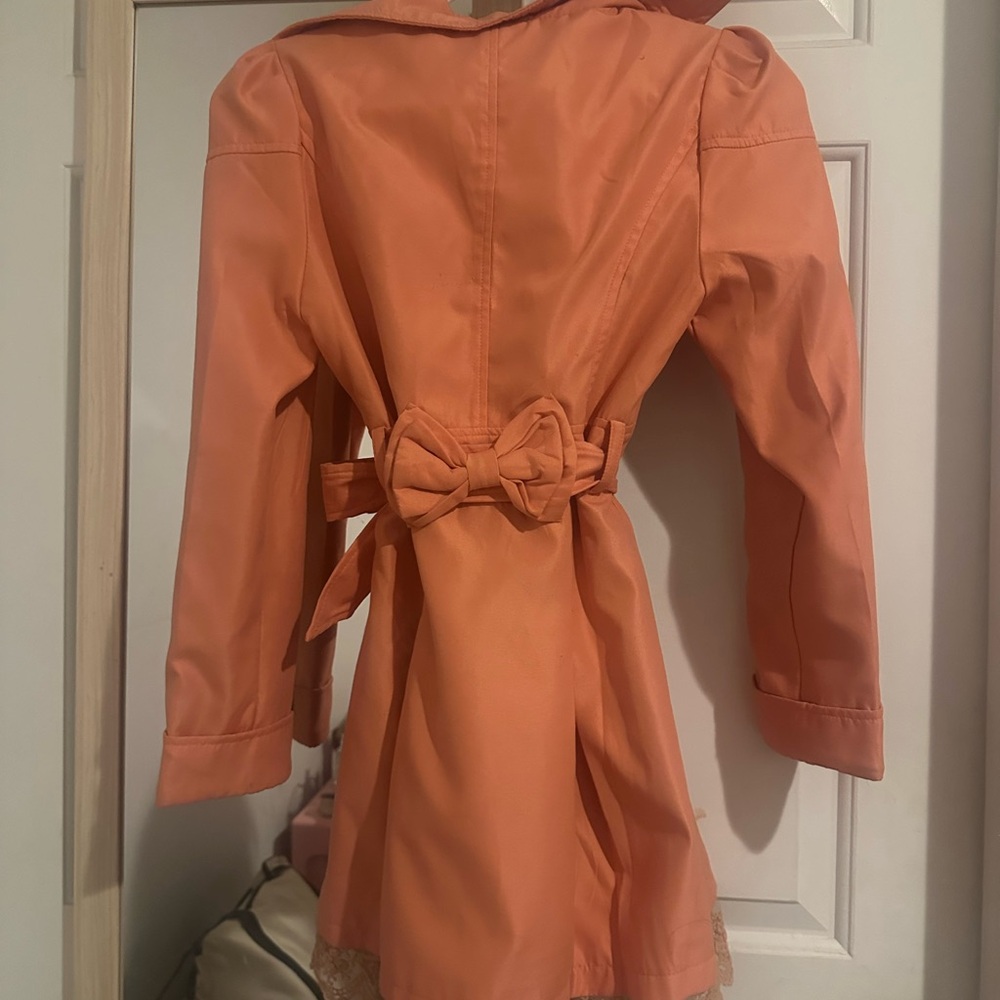 Women's Peach Double-Breasted Lace trim A-line Trench Coat Dress - Picture 2 of 4